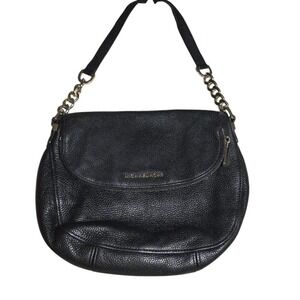 Michael Kors Black Pebbled Leather Flap Shoulder Bag Gold Hardware Slouchy Hobo